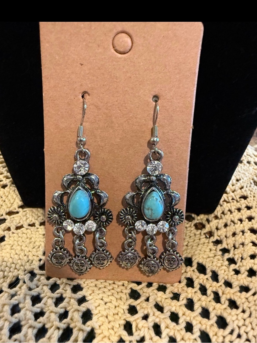 Turquoise Teardrop Dangle Earrings - Silver Tone